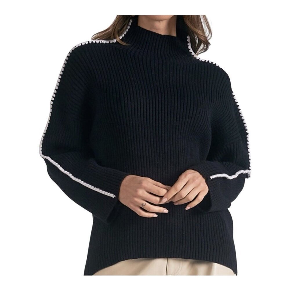 Elan Bree Black And White Women’s Sweater Mock Neck Size Large NWT